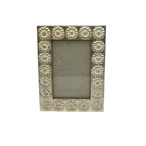Vintage Elsa L, Inc Silver Floral Pattern Mini Picture Frame 3" x 2" With Easel